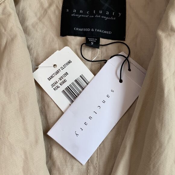 SANCTUARY Jules Trench Coat Notched collar pockets drawstring waist women’s sz S - Picture 5 of 7